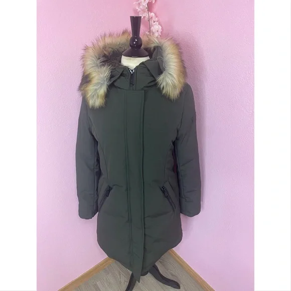 🧥Sam Edelman Olive Winter Coat with Faux Fur 🧥 - Picture 1 of 15